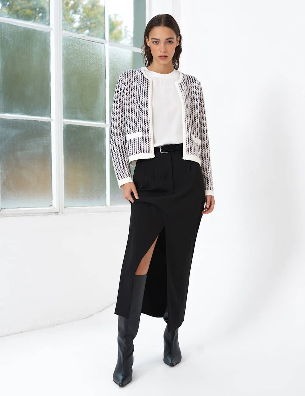 French Connection Women's Textured Edge to Edge Cardigan - Large - Cream Mix - Available at M&S