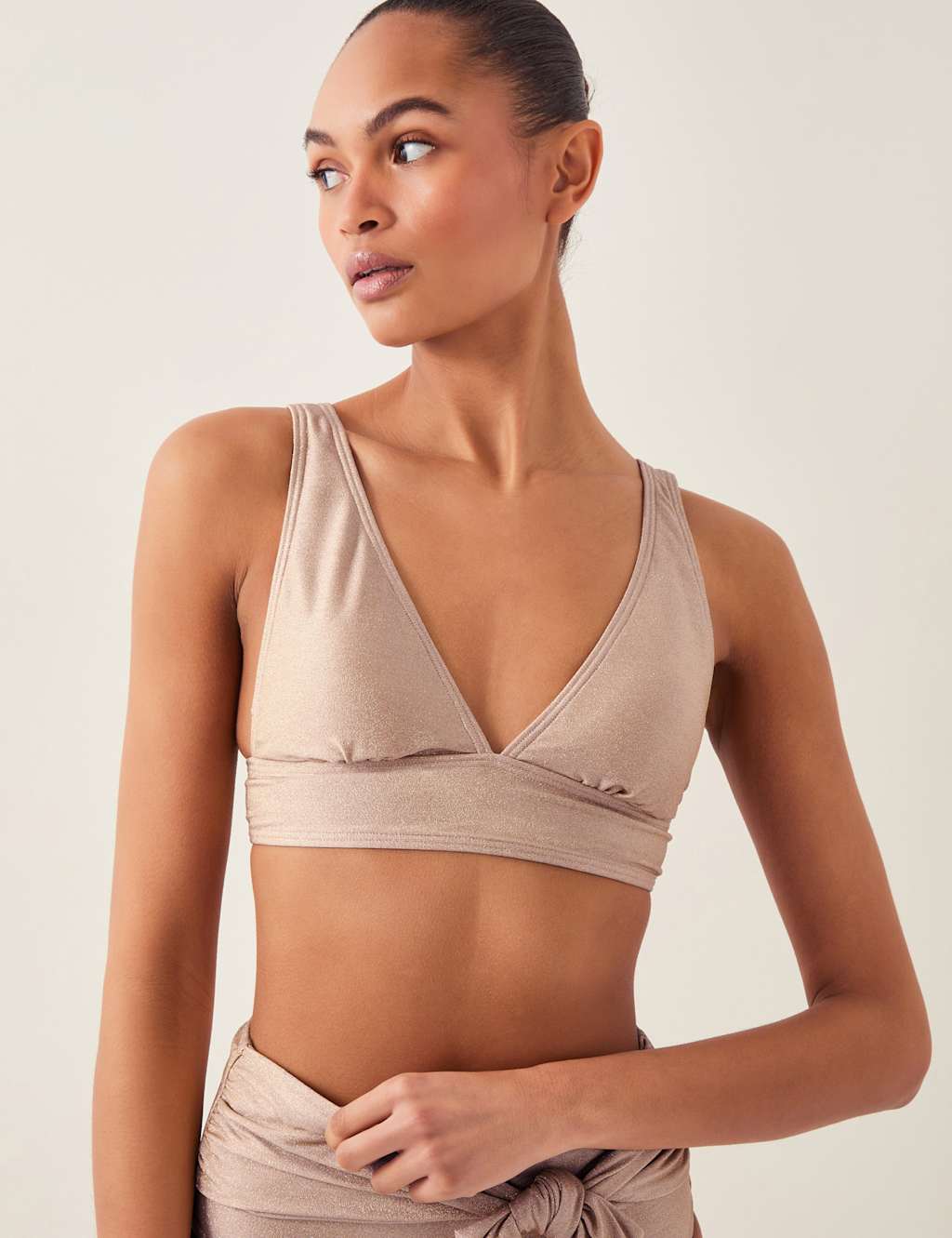 Glittery Triangle V-Neck Bikini Top