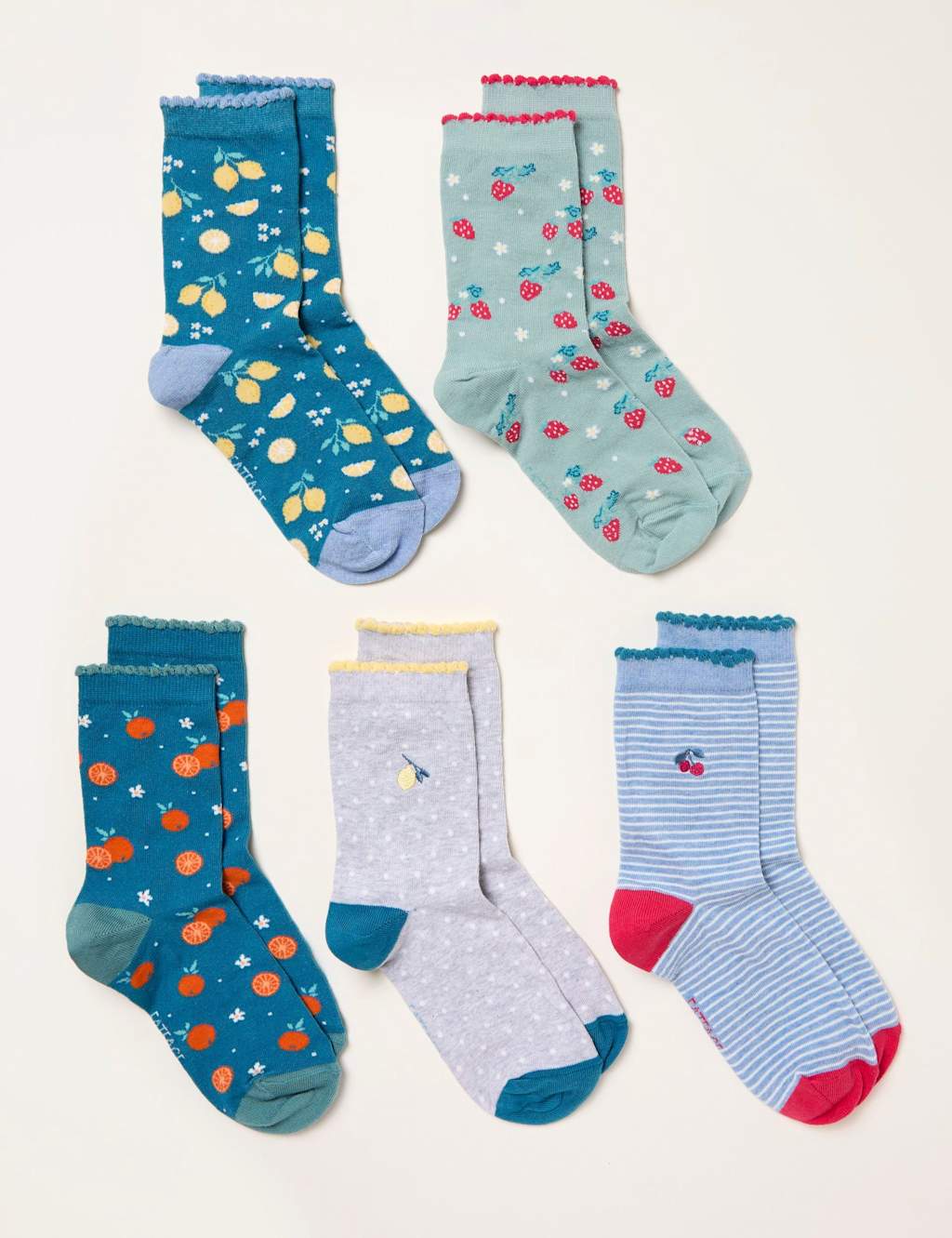 Fatface Women's 5 Pack Cotton Rich Fruit Ankle High Socks - Green Mix - Available at M&S