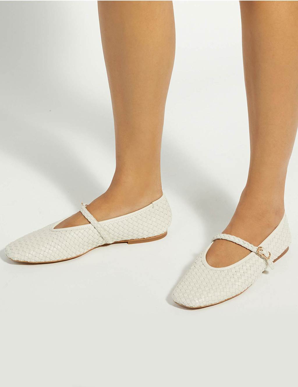 Dune London Women's Leather Woven Mary Jane Ballet Pumps - 8 - Ecru - Available at M&S