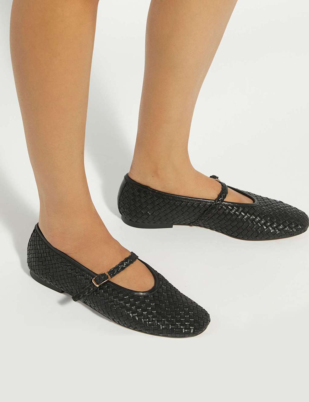 Dune London Women's Leather Woven Mary Jane Ballet Pumps - 4 - Black - Available at M&S