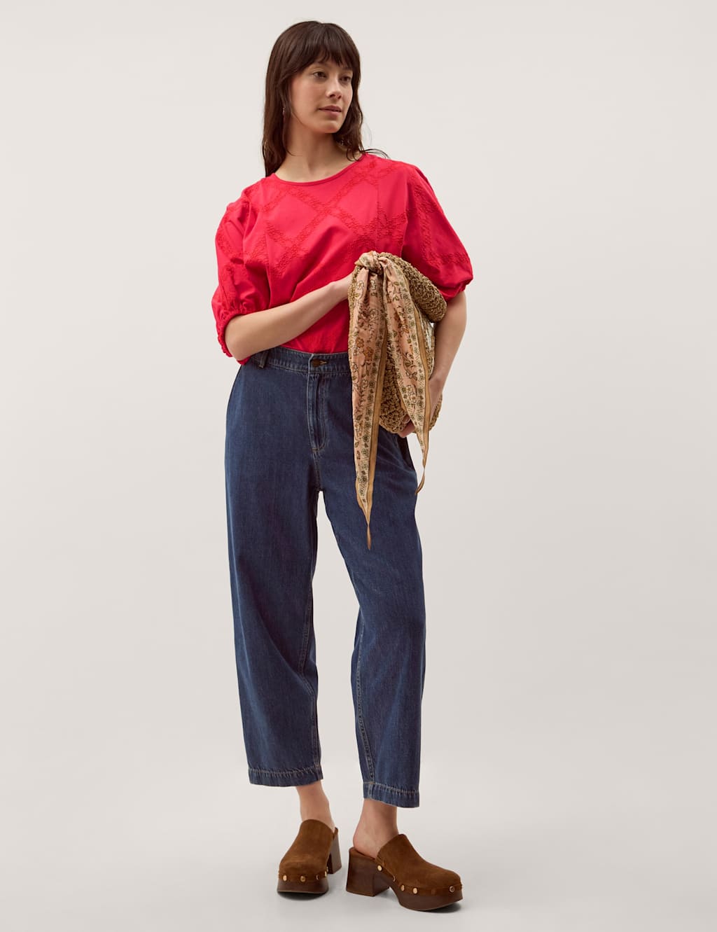 Monsoon Women's Pure Cotton Embroidered Puff Sleeve Blouse - Medium - Available at M&S
