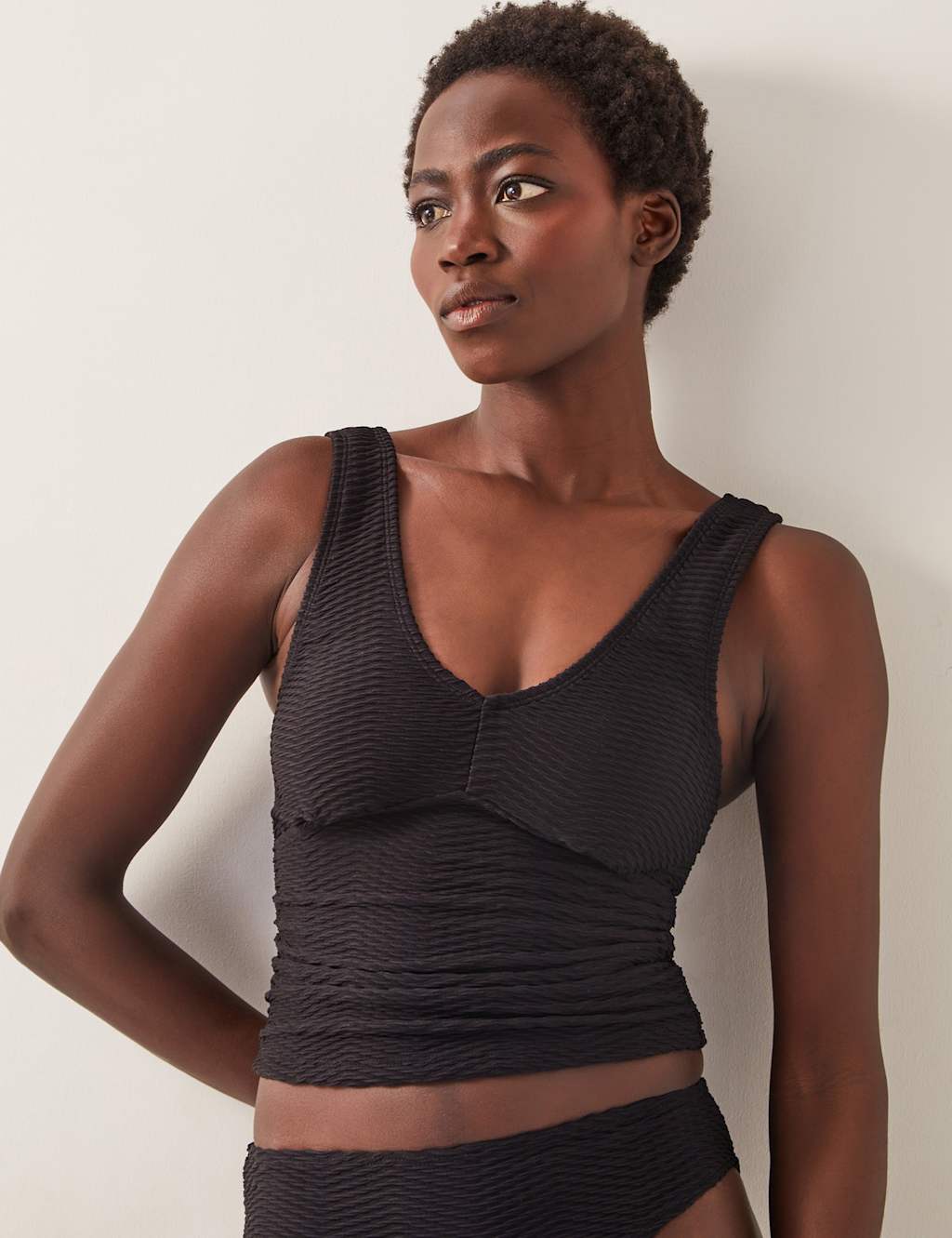 Textured V-Neck Bikini Top