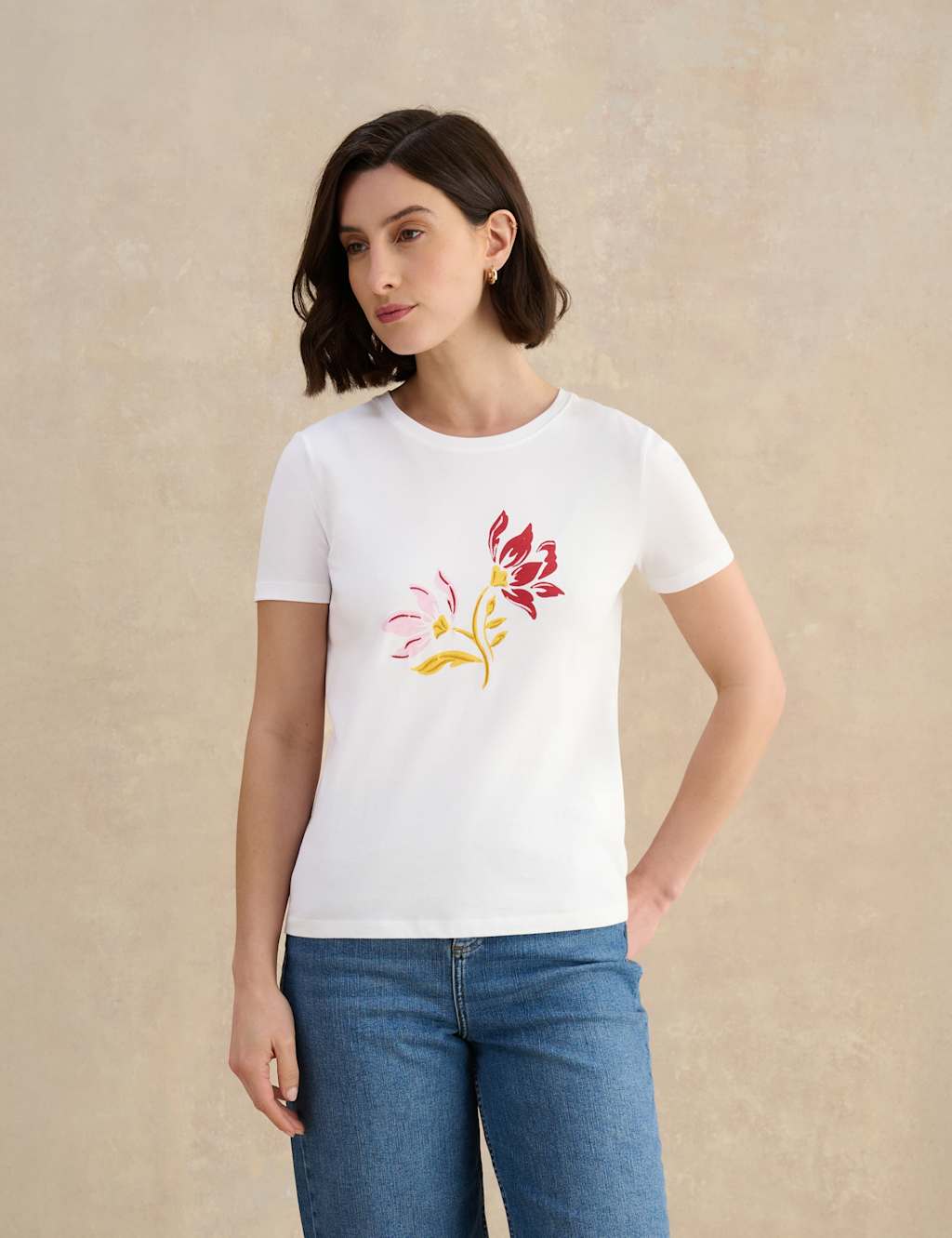 Hobbs Women's Pure Cotton Floral T-Shirt - Large - White Mix - Available at M&S