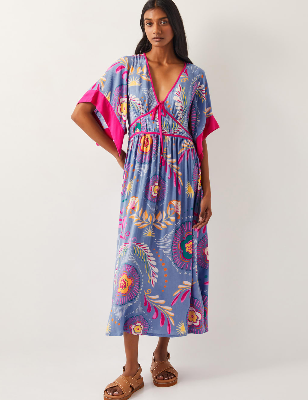 Floral V-Neck Shirred Midi Skater Dress