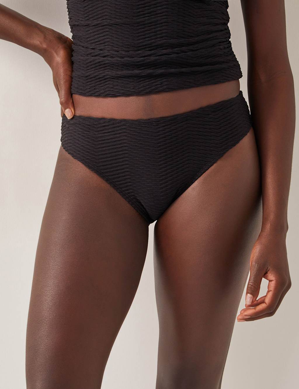 Textured High Leg Bikini Bottoms