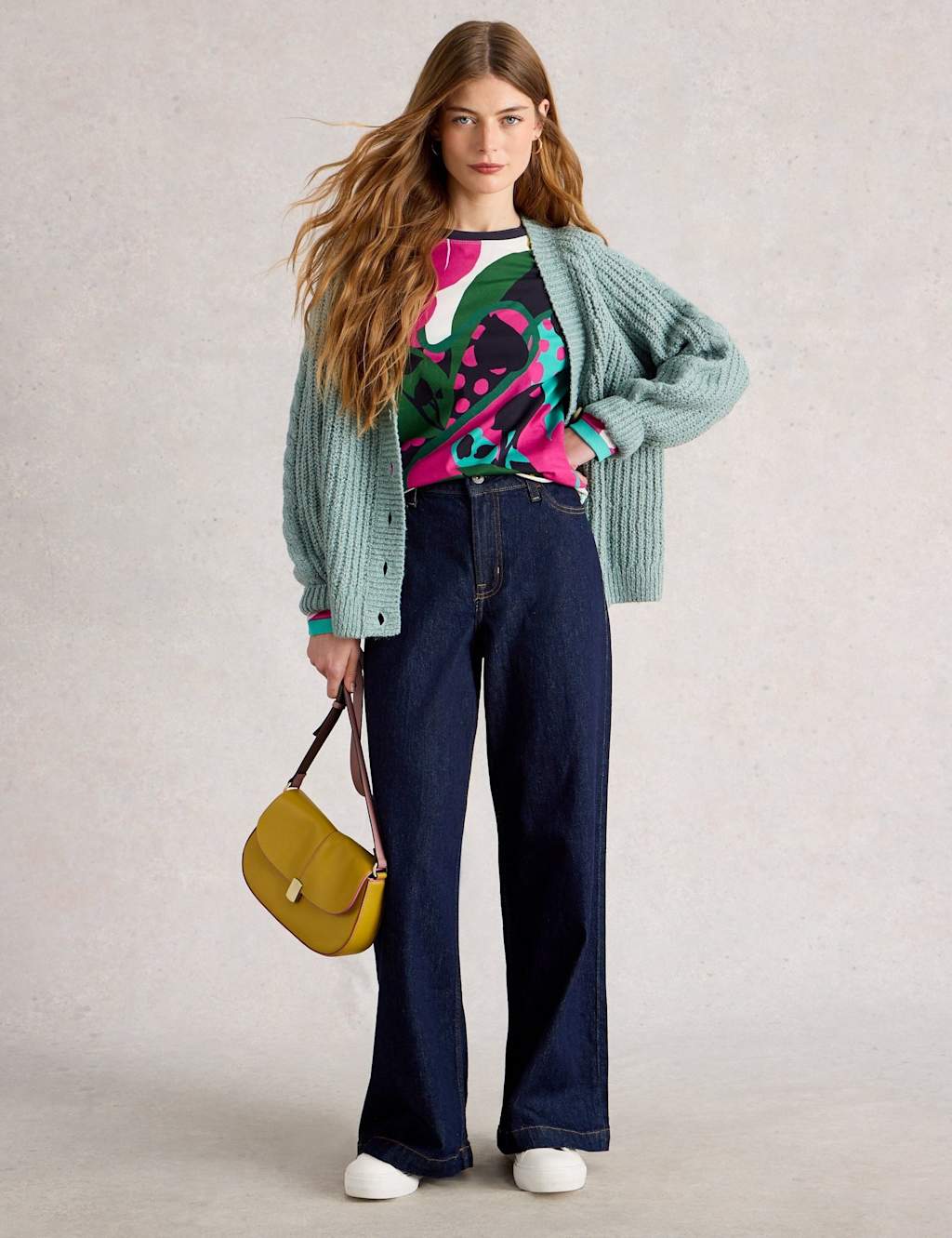 White Stuff Pure Cotton Printed Crew Neck Top Pink Mix