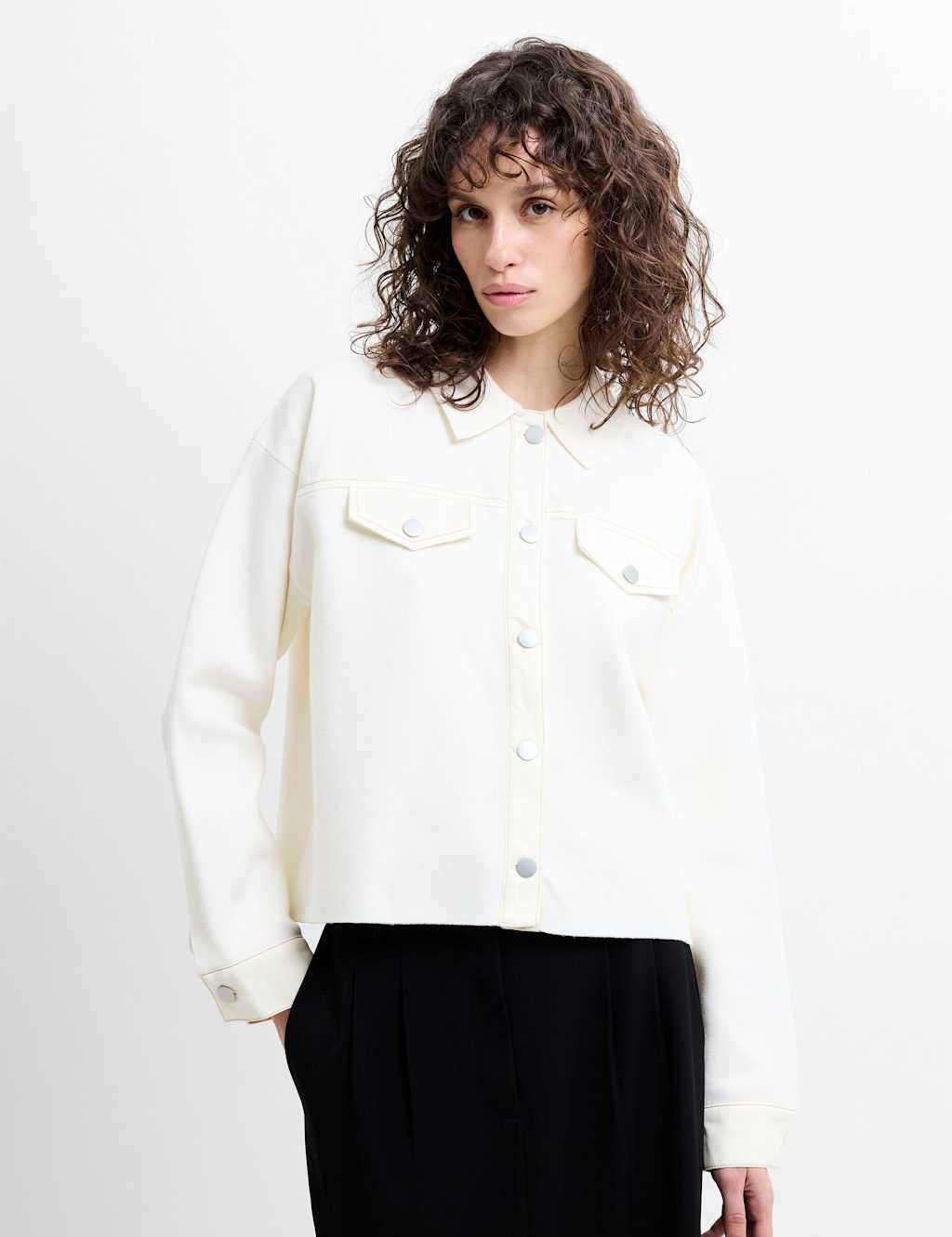 French Connection Women's Denim Knitted Lightweight Jacket - Medium - Cream - Available at M&S