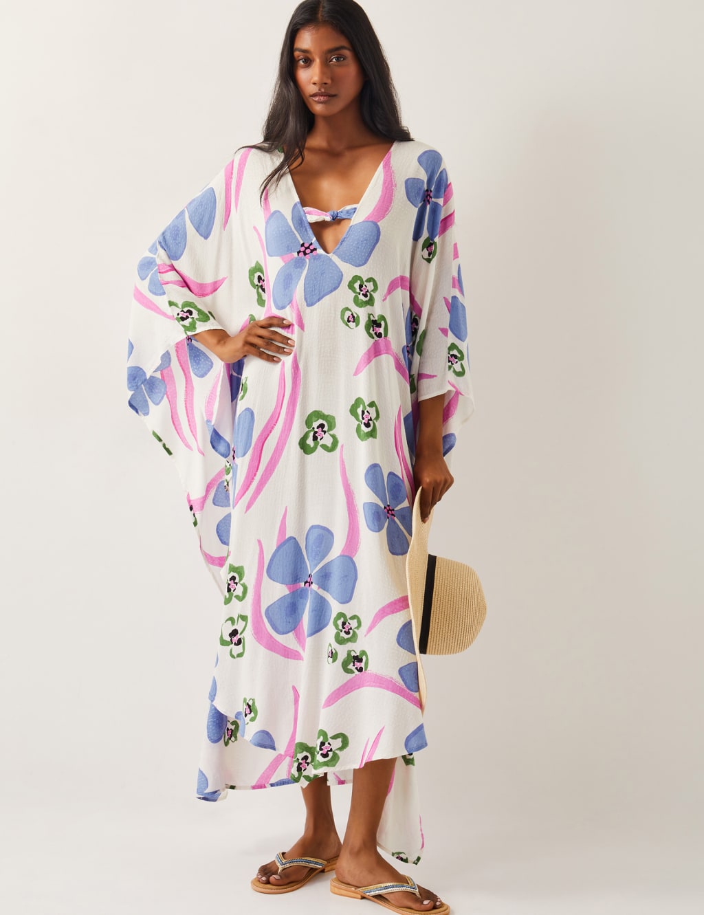 Floral V-Neck Beach Cover Up Kaftan