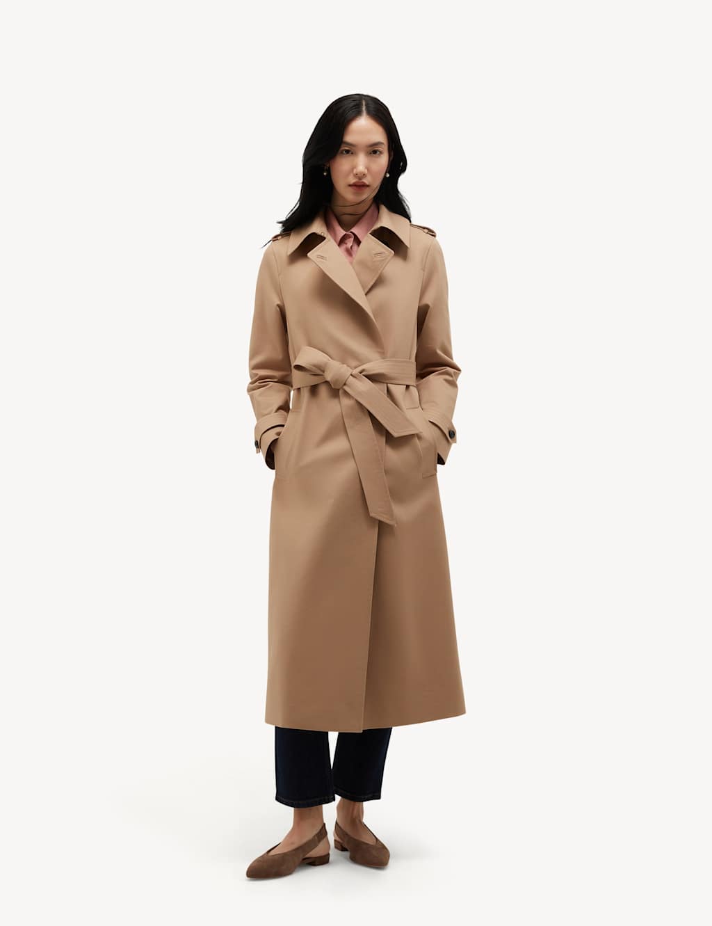 Hobbs Women's Cotton Rich Water Resistant Wrap Trench Coat - 12 - Brown - Available at M&S