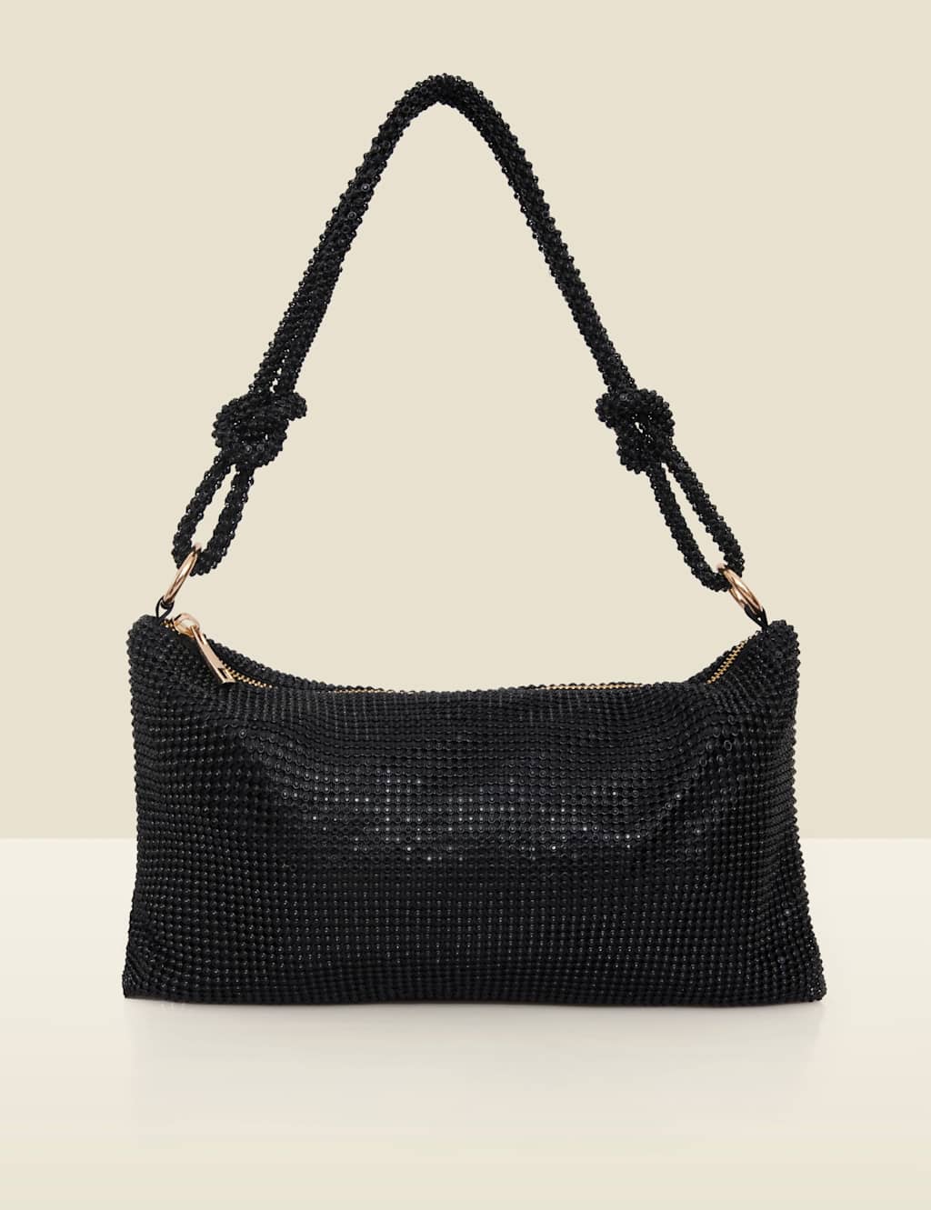 SOSANDAR Embellished Knotted Detail Shoulder Bag Black Mix