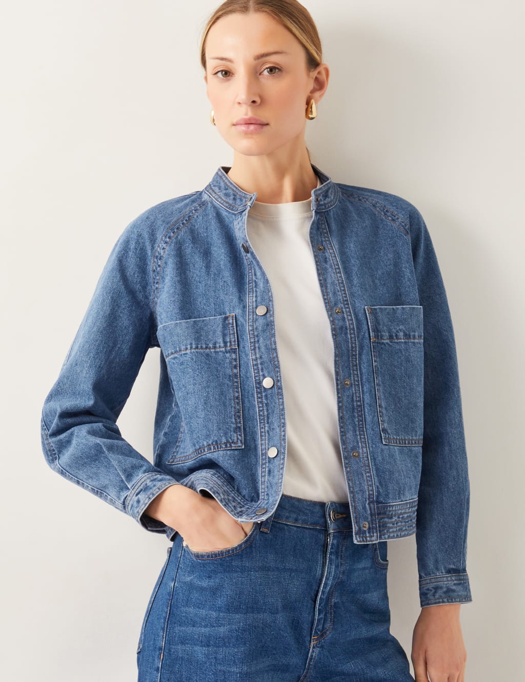Pure Cotton Denim Bomber Jacket