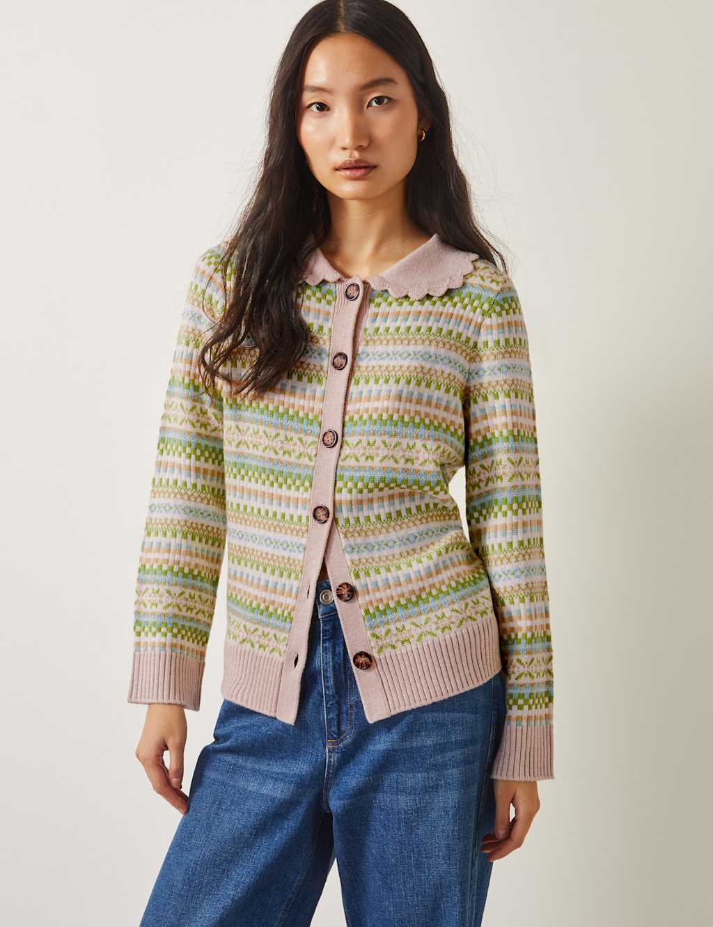 Fair Isle Collared Cardigan with Wool