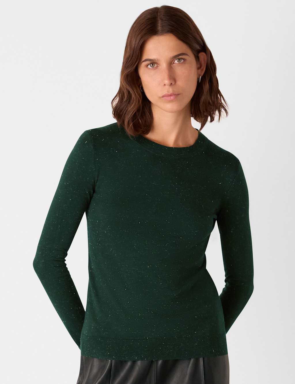Whistles Sparkly Knitted Crew Neck Jumper Dark Green Mix