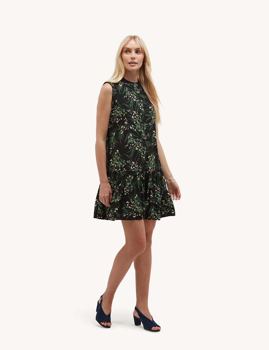 Hobbs Women's Floral Button Through Mini Tiered Dress - 12 - Blue Mix - Available at M&S