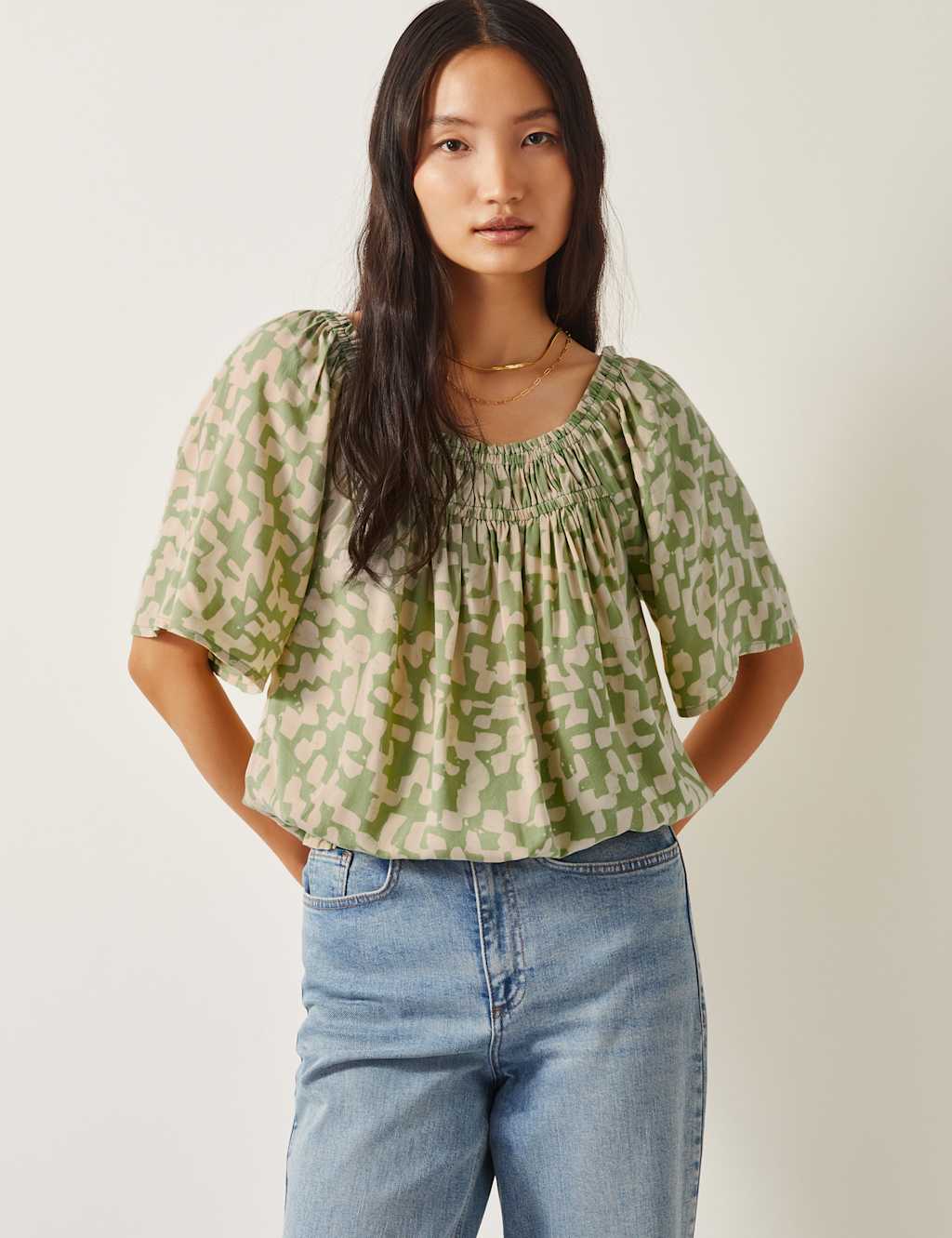 Printed Scoop Neck Top