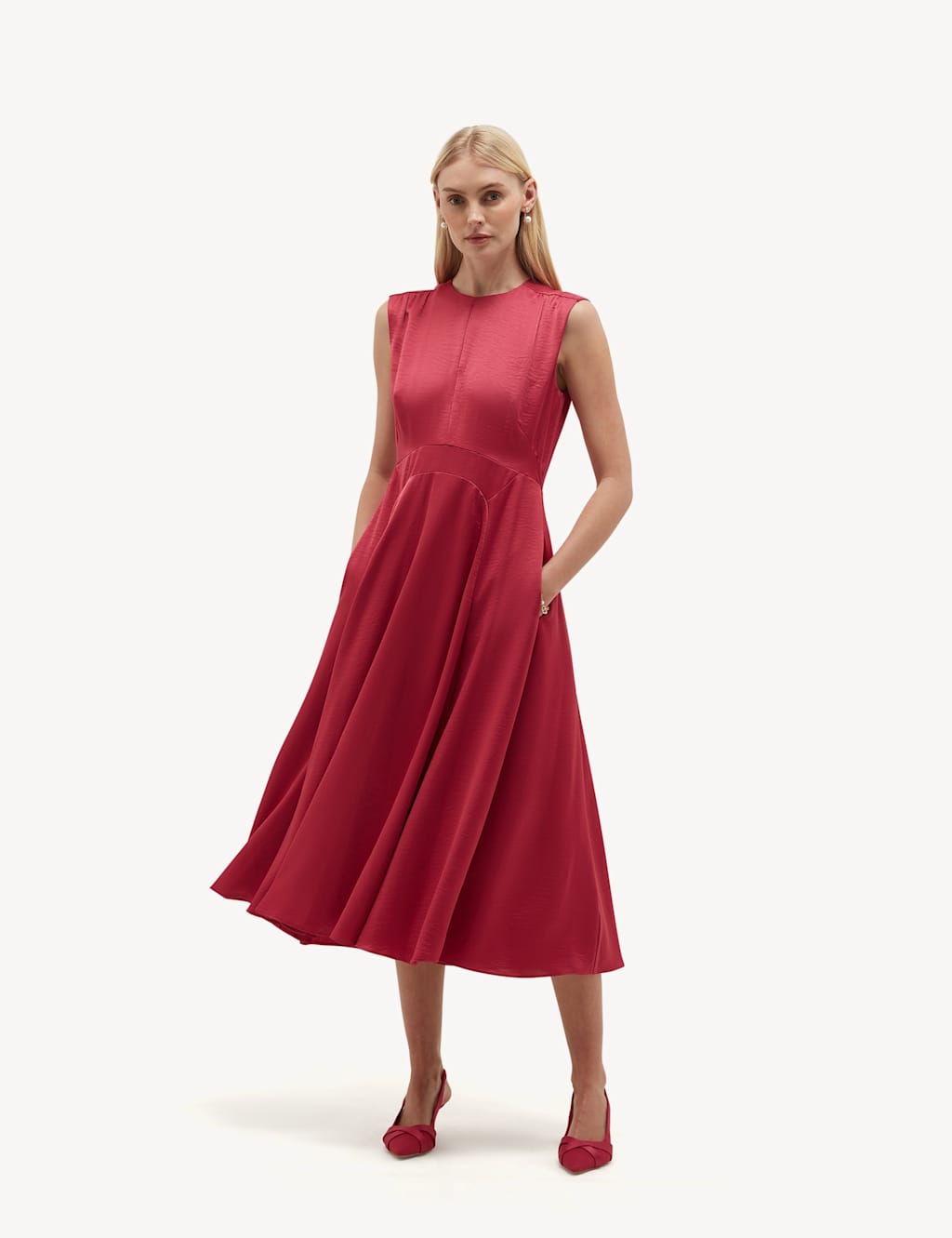 Hobbs Women's Satin Crew Neck Midi Skater Dress - 16 - Pink - Available at M&S
