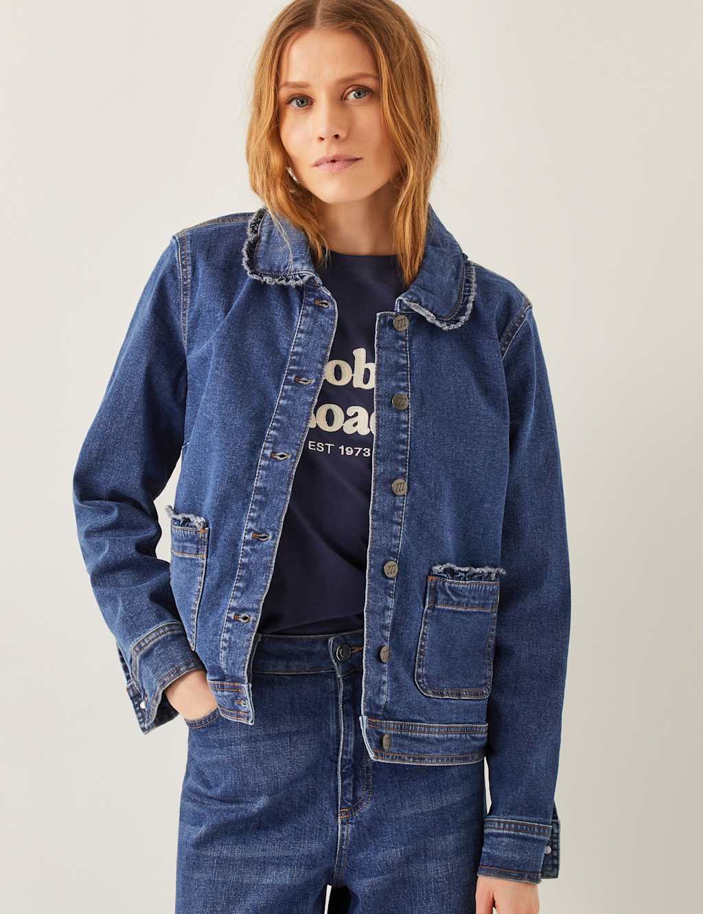 Denim Frill Detail Collared Jacket