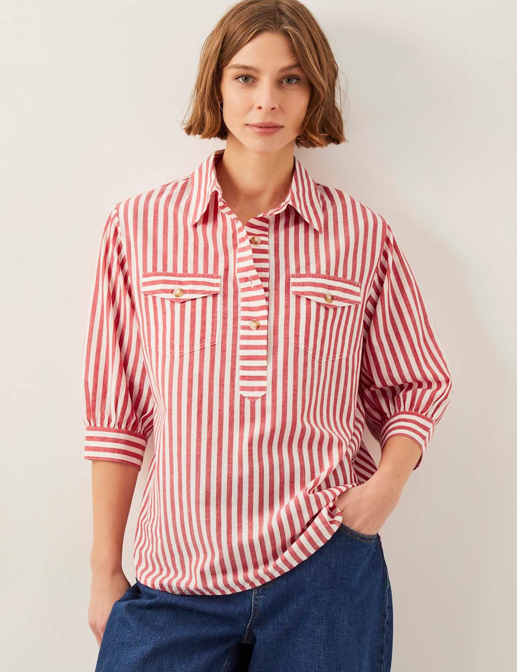Pure Cotton Striped Collared Shirt