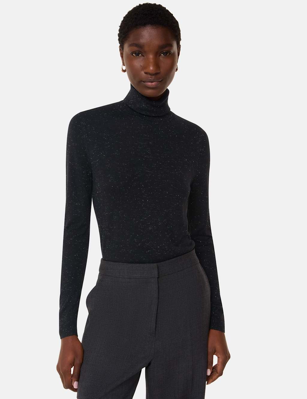 Whistles Sparkly Roll Neck Fitted Jumper Black Mix