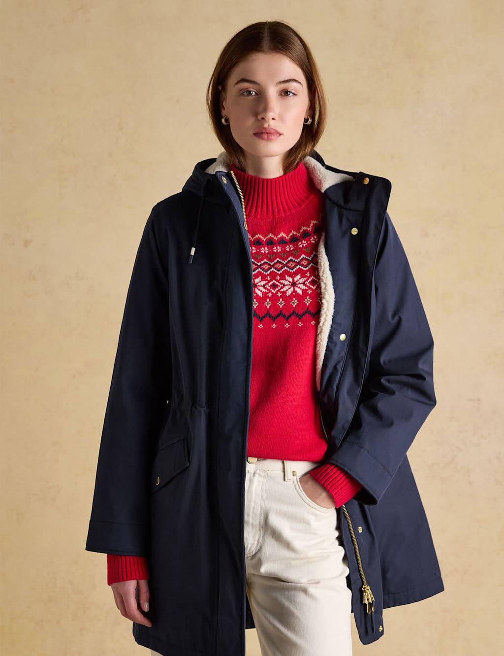 Joules Women's Cotton Rich Waterproof Hooded Raincoat - 10 - Navy - Available at M&S