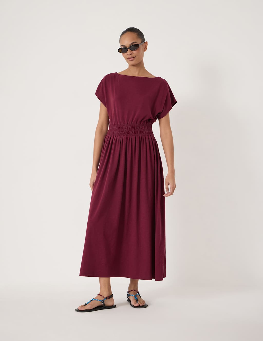 Hush Women's Jersey Slash Neck Midi Waisted Dress - Small - Dark Red - Available at M&S
