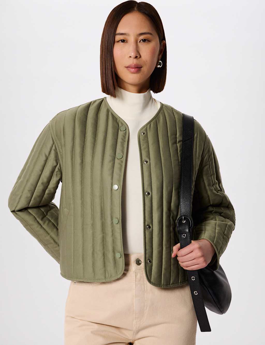 Whistles Women's Quilted Collarless Jacket - 8 - Khaki - Available at M&S