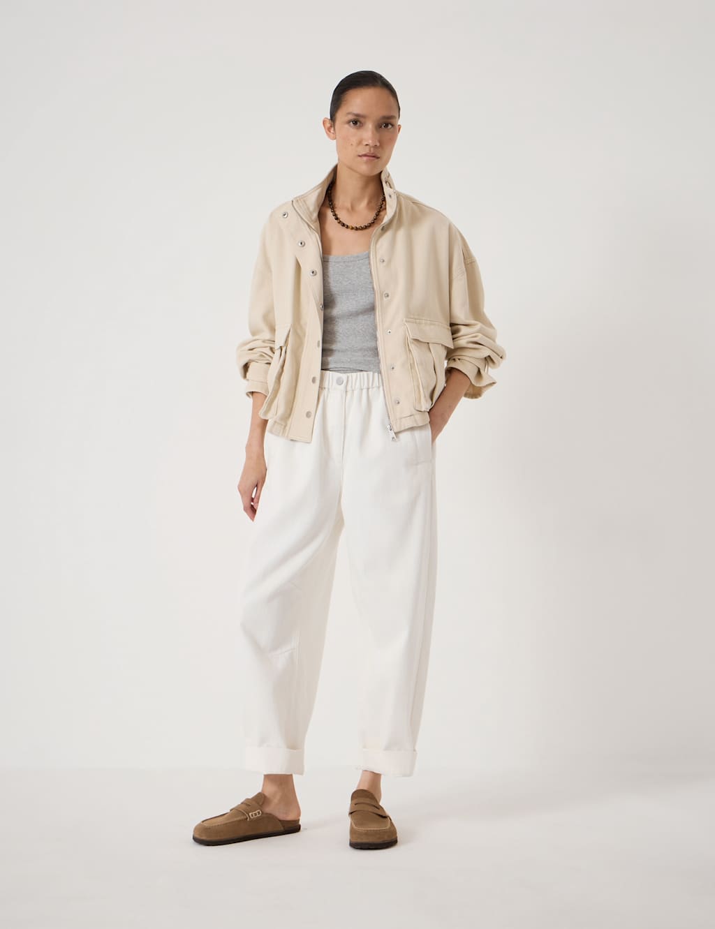 Hush Women's Supersoft Elasticated Waist Barrel Jeans - 8 - Ecru - Available at M&S