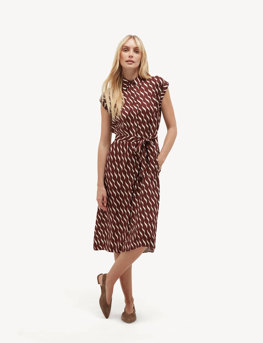 Hobbs Women's Geoemtric Midi Shirt Dress - 8 - Brown Mix - Available at M&S