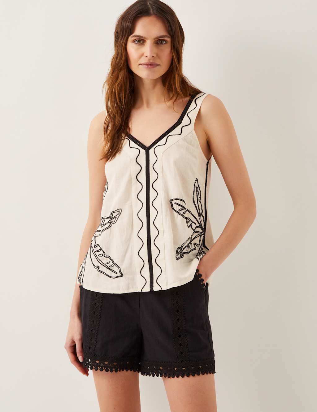 Cotton Blend V-Neck Embroidered Cami Top