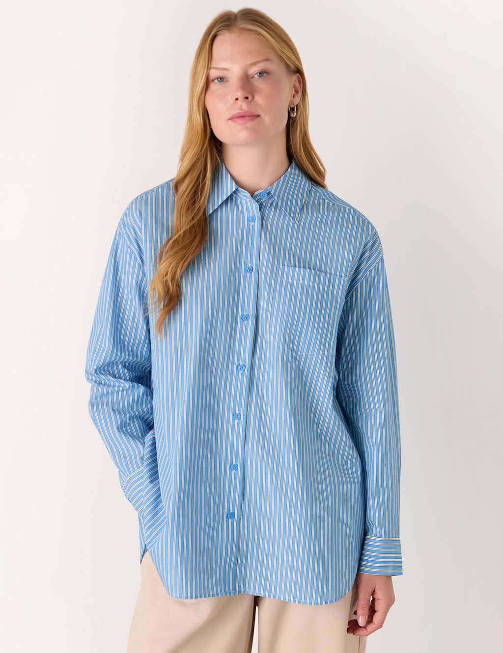 Whistles Women's Pure Cotton Striped Oversized Shirt - 14 - Blue Mix - Available at M&S
