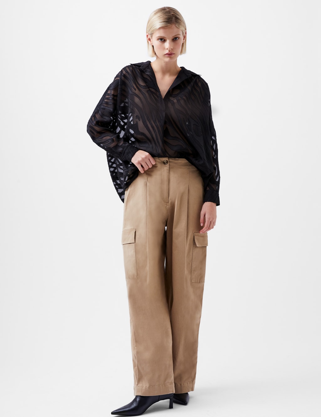 French Connection Women's Devore Zebra Popover Blouse - M - Black Mix, Black Mix,White