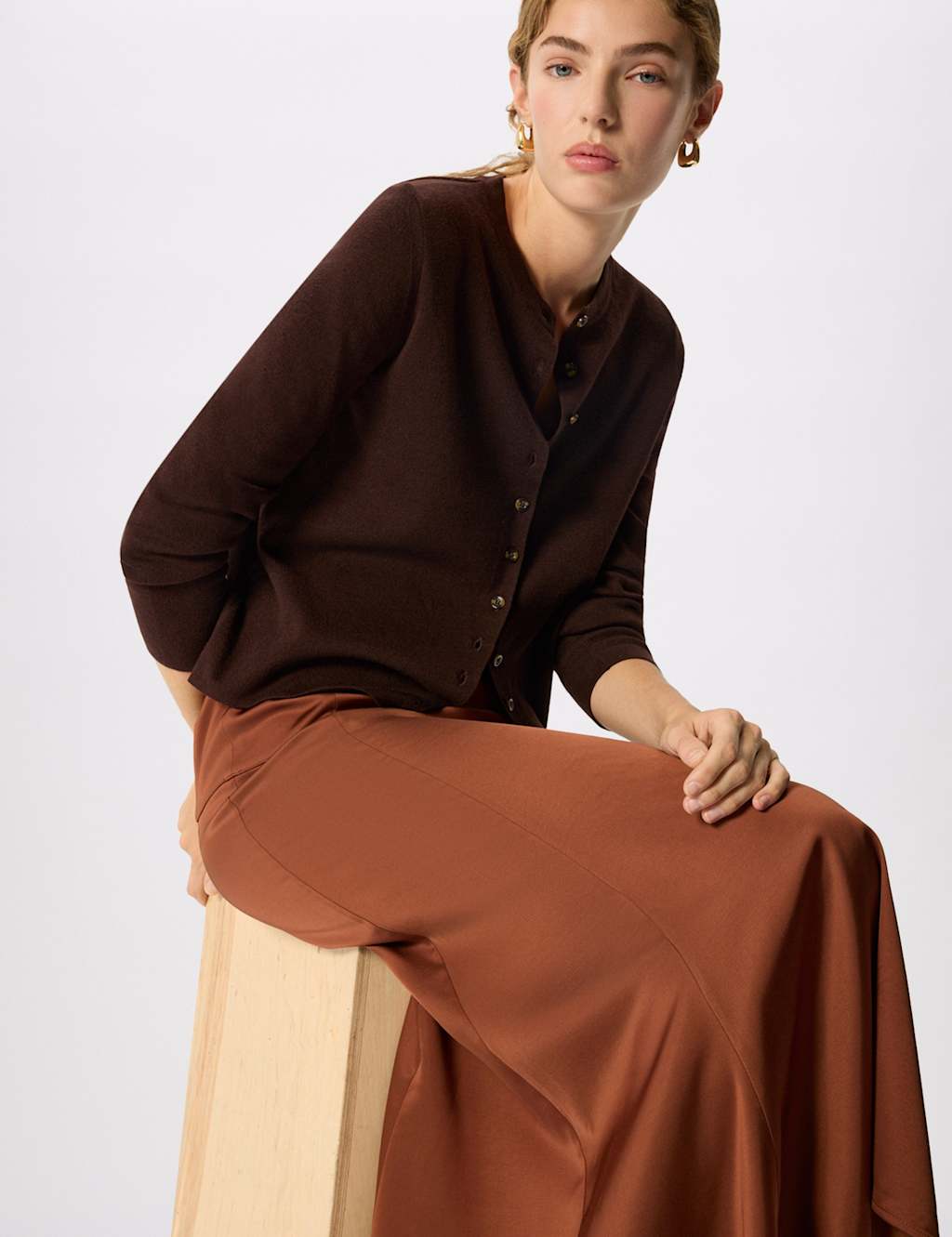 Whistles Women's Satin Midi A-Line Skirt - 12 - Brown - Available at M&S