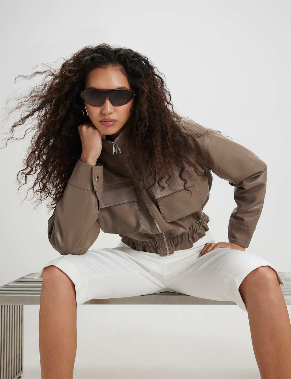 River Island Women's Faux Leather Funnel Neck Jacket - Small - Beige - Available at M&S