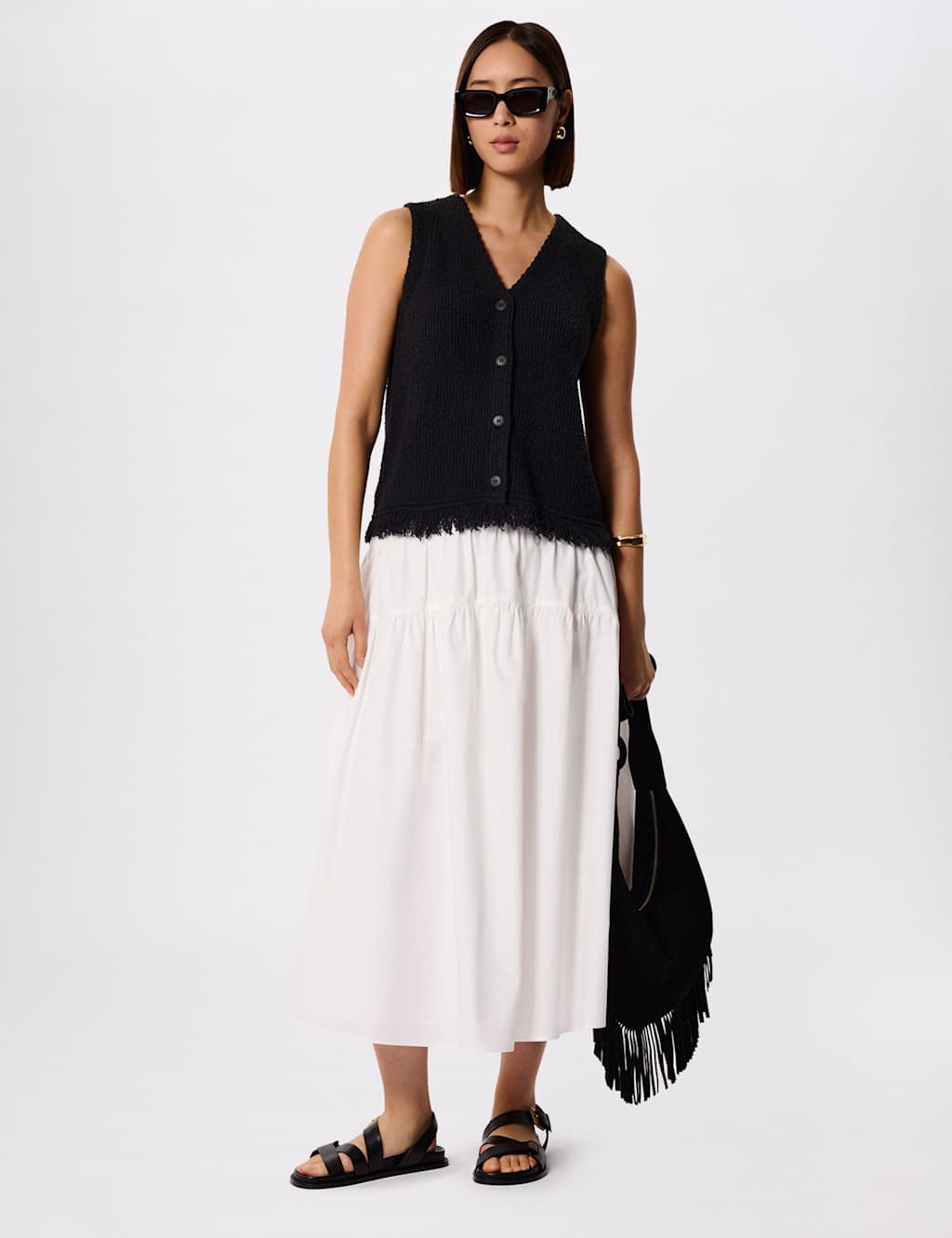 Whistles Women's Pure Cotton Midi Tiered Skirt - 14 - White - Available at M&S