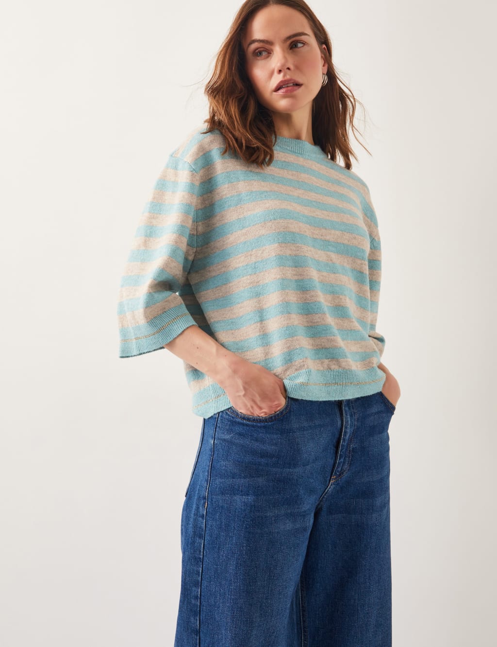 Monsoon Women's Striped Crew Neck Jumper - Green Mix, Green Mix