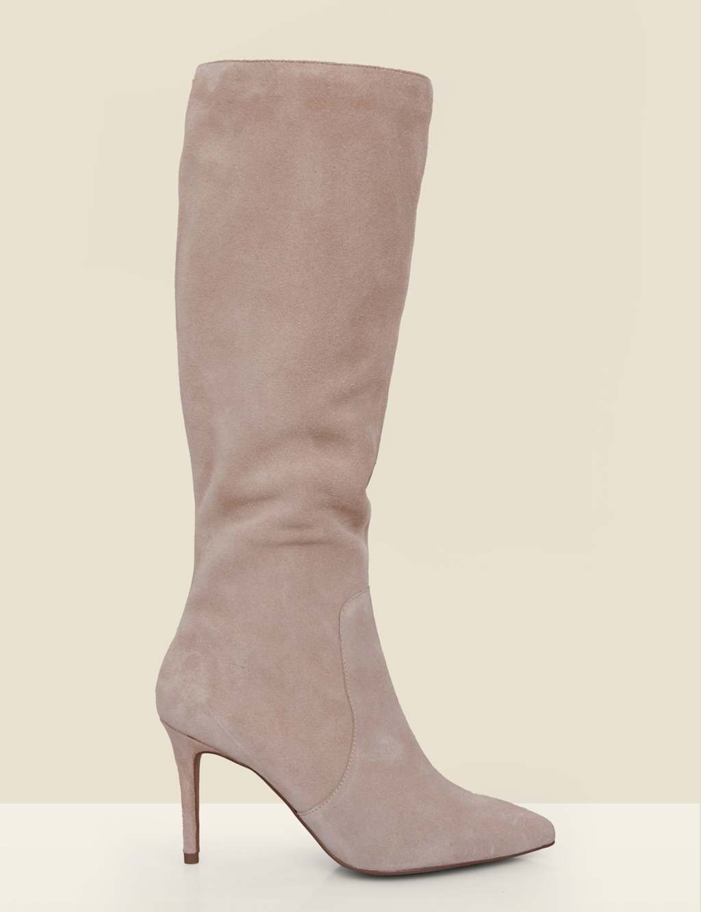 SOSANDAR Suede Stiletto Heel Pointed Knee High Boots Taupe