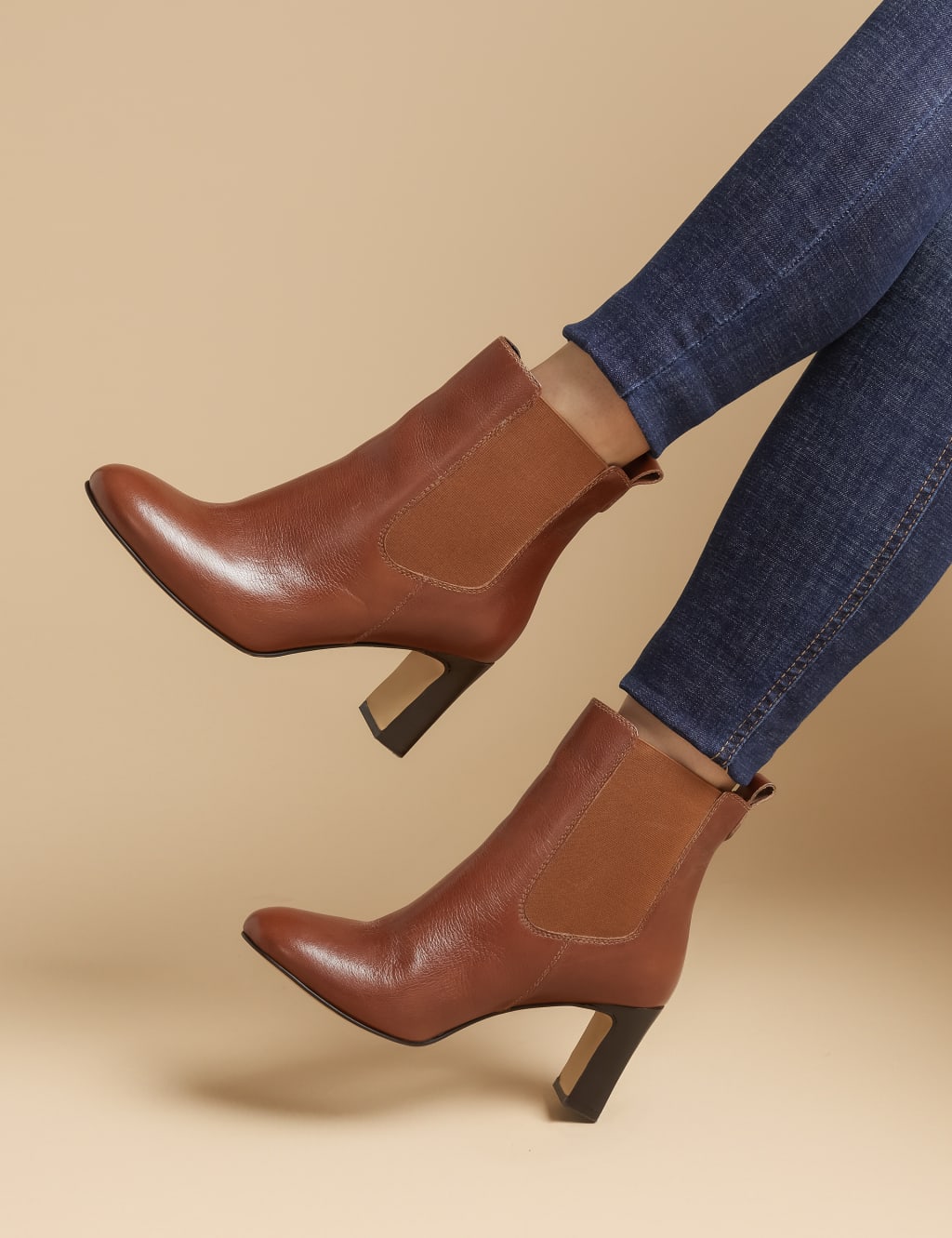 Leather Block Heel Ankle Boot