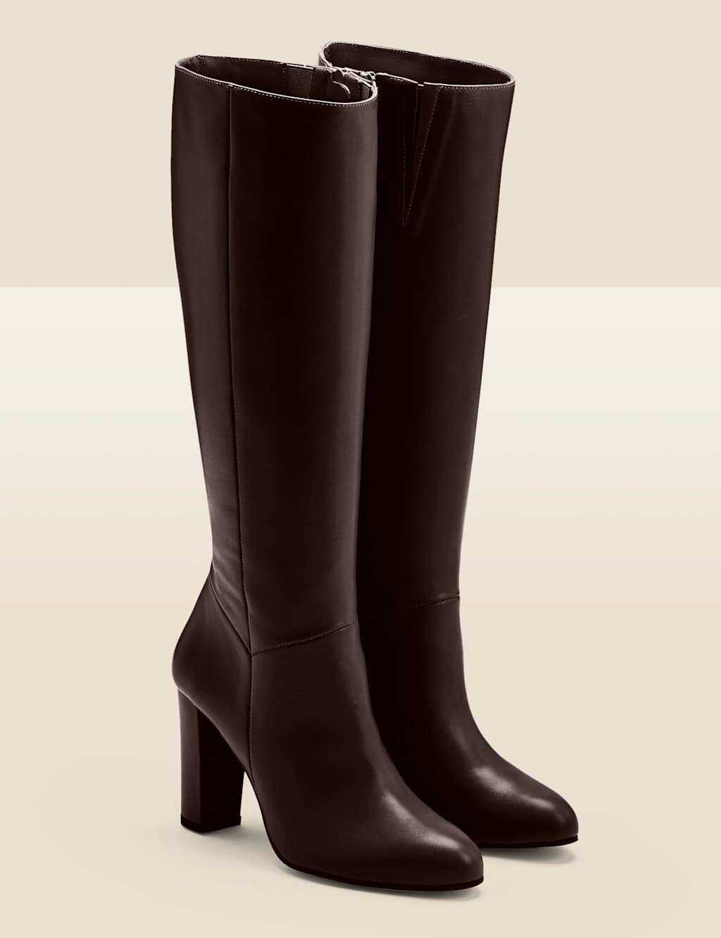 SOSANDAR Suede Block Heel Knee High Boots Dark Brown