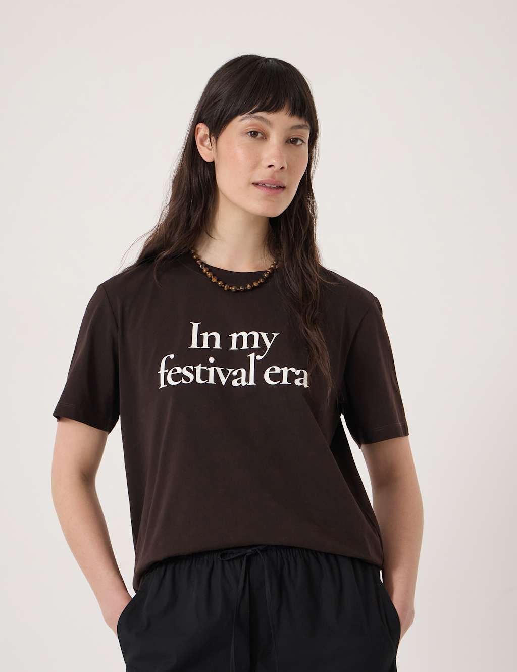 Hush Women's Pure Cotton Festival Slogan T-Shirt - Small-Medium - Brown Mix - Available at M&S