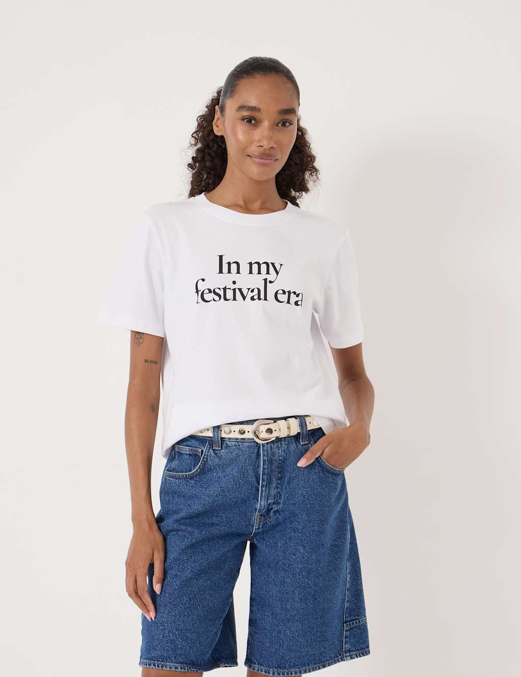 Hush Women's Pure Cotton Festival Slogan T-Shirt - Large-Extra Large - White Mix - Available at M&S