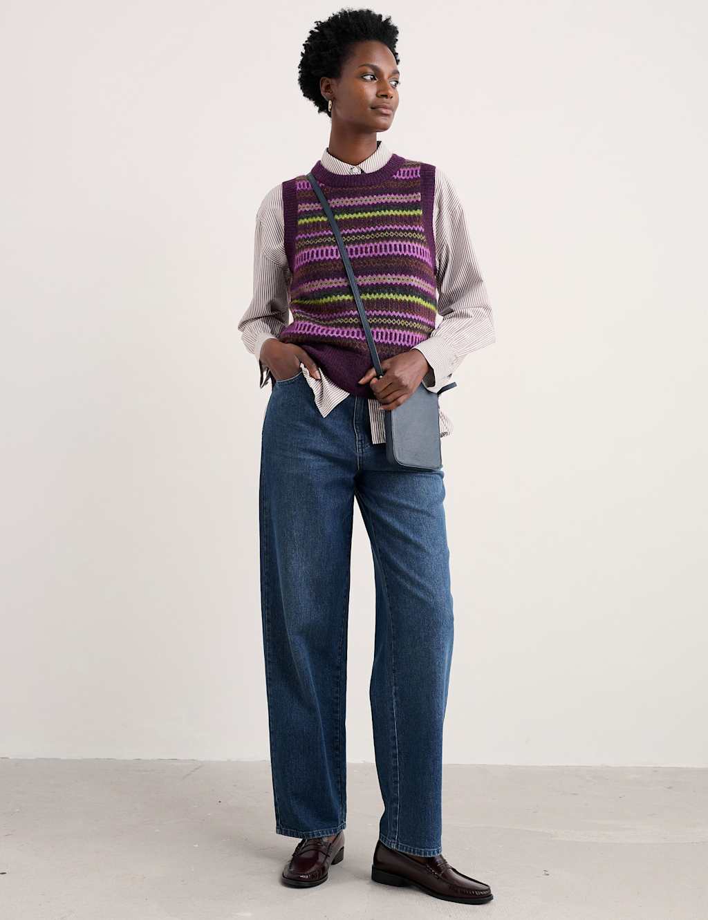 Seasalt Cornwall Wool Blend Fair Isle Knitted Vest Purple Mix