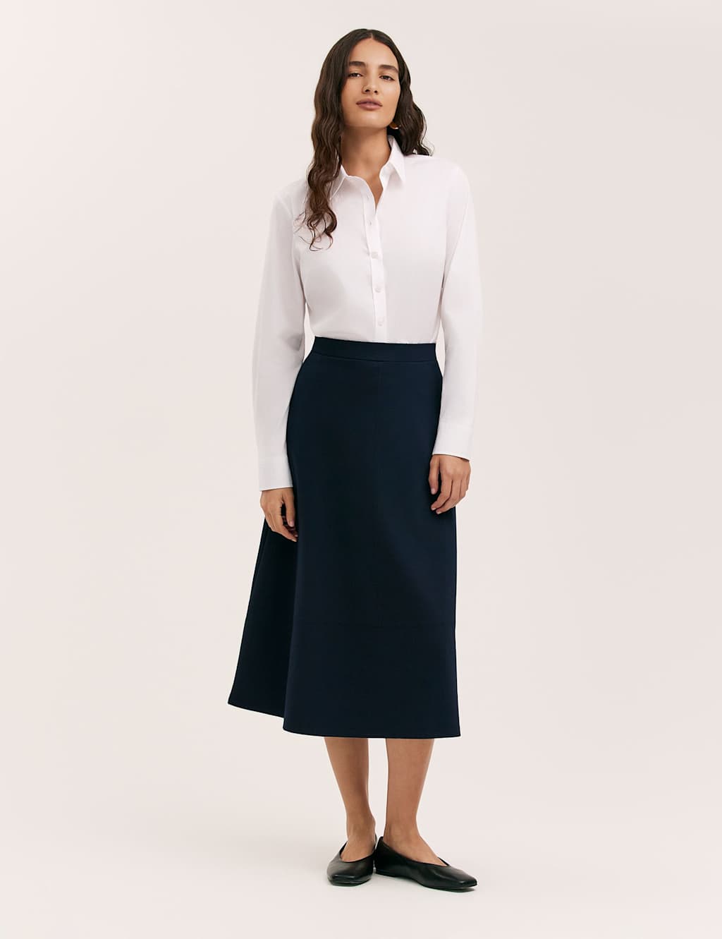 Finery London Jersey Midi A-Line Skirt Navy