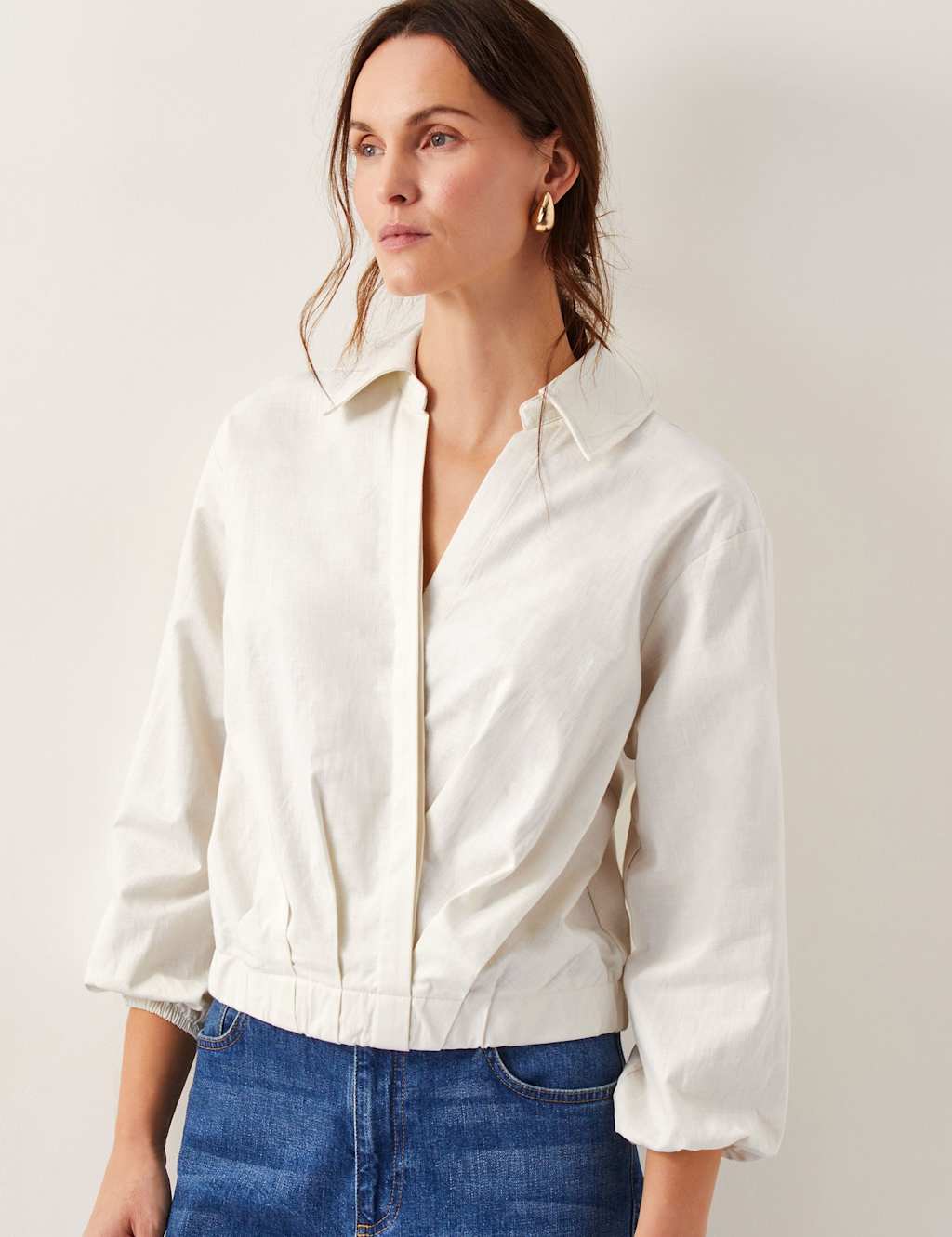 Cotton Rich Collared Wrap Front Blouse