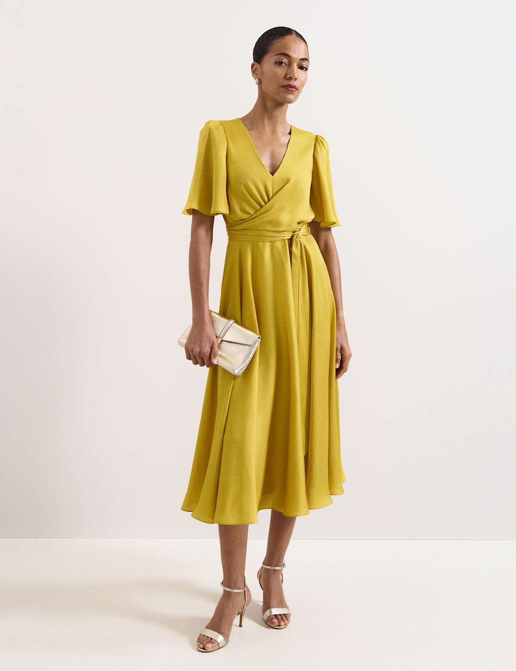 Phase Eight Women's V-Neck Angel Sleeve Midi Wrap Dress - 10 - Yellow - Available at M&S