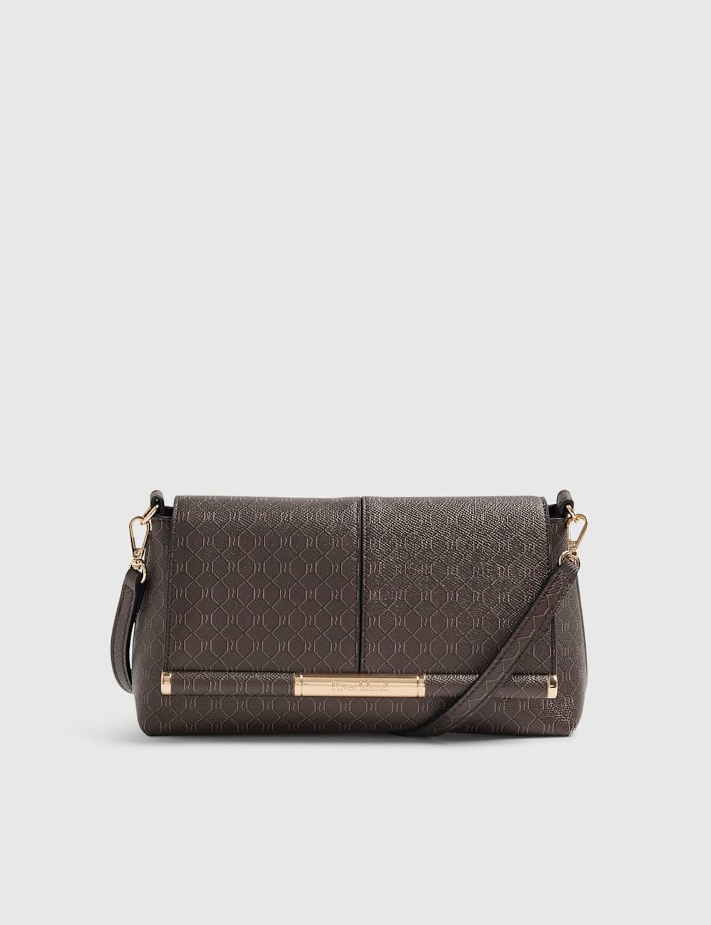 River Island Women's Faux Leather Monogram Shoulder Bag - Chocolate - Available at M&S