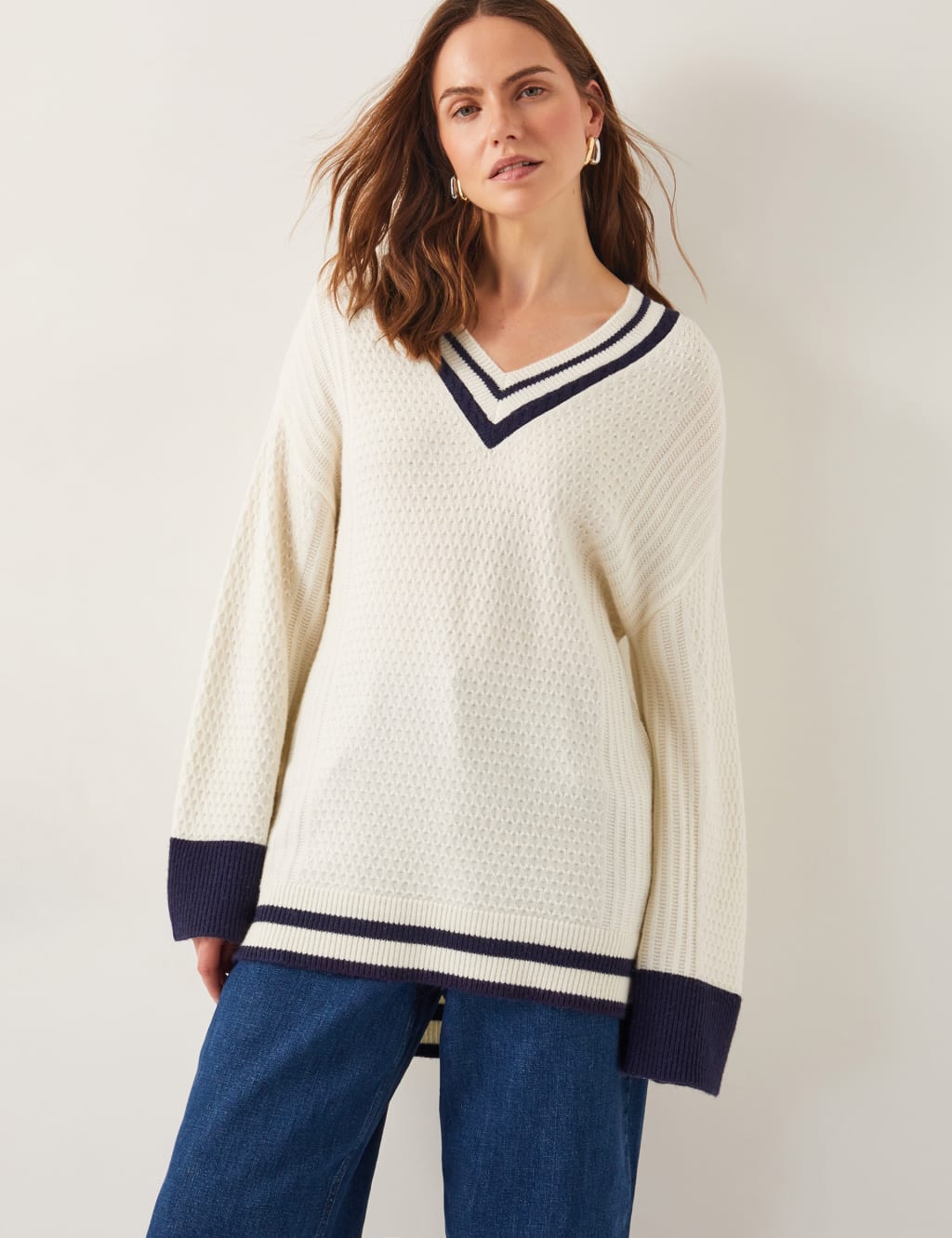 Textured V-Neck Jumper with Wool