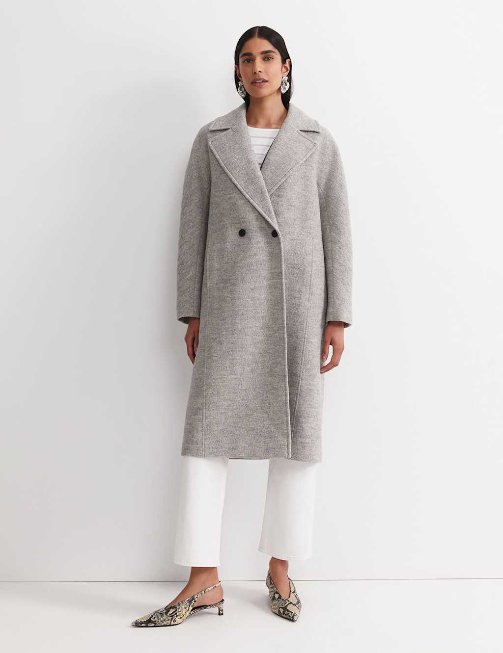 Sportscraft Women's Wool Rich Bouclé Oversized Double Breasted Coat - Small-Medium - Grey - Available at M&S