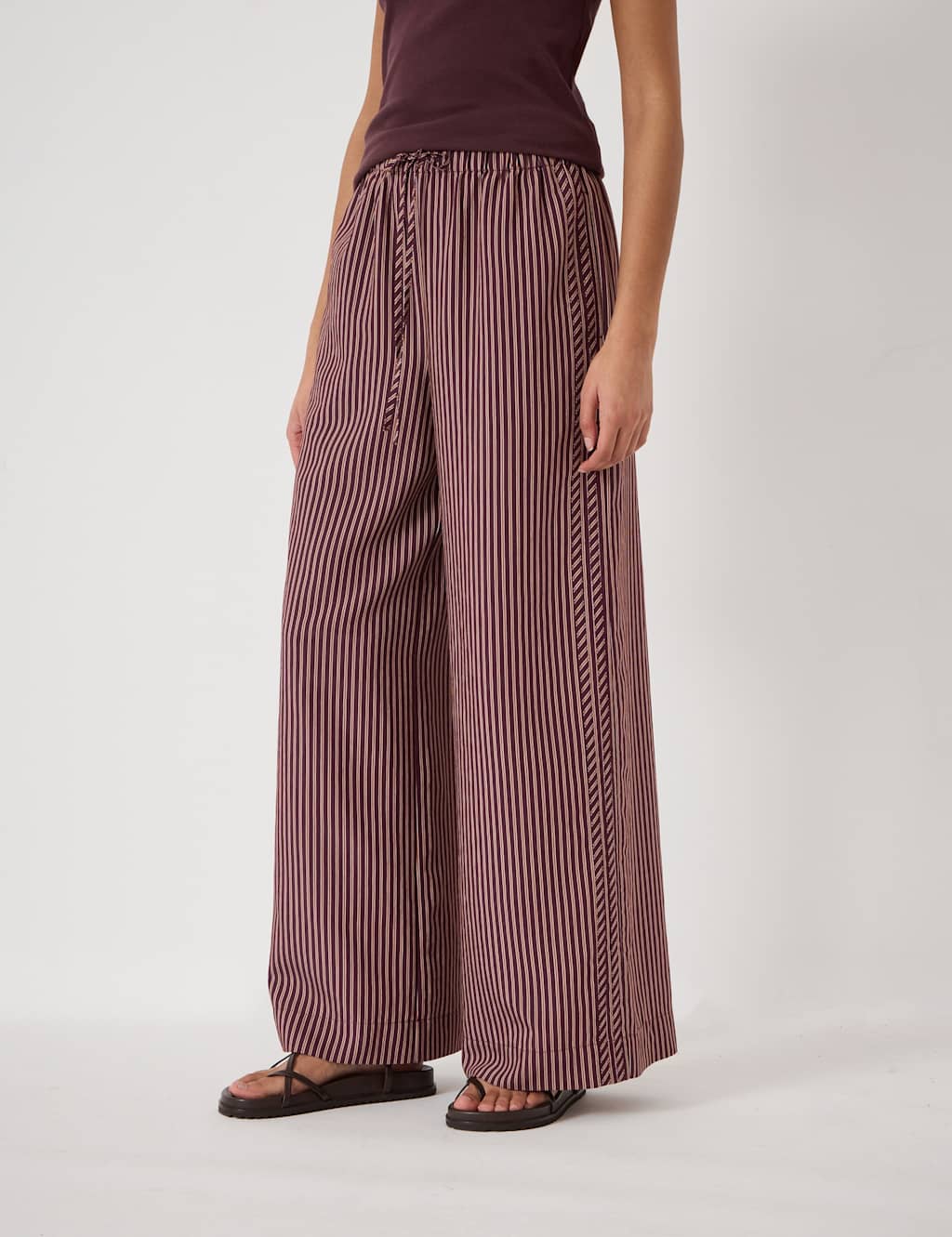 Hush Women's Striped Wide Leg Trousers - Medium - Burgundy Mix - Available at M&S