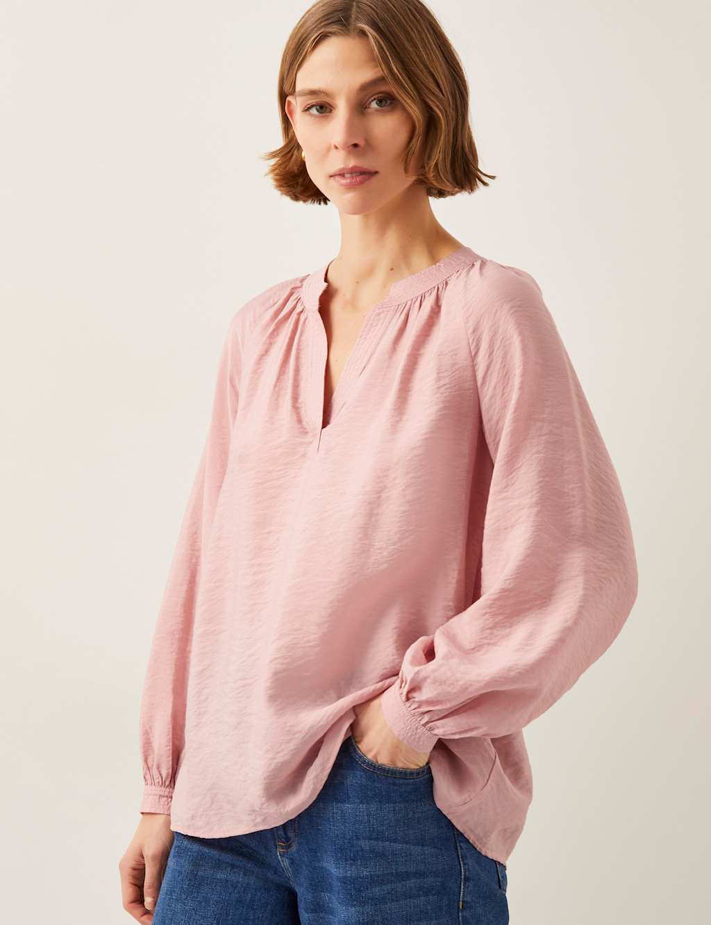 Satin Textured V-Neck Blouse